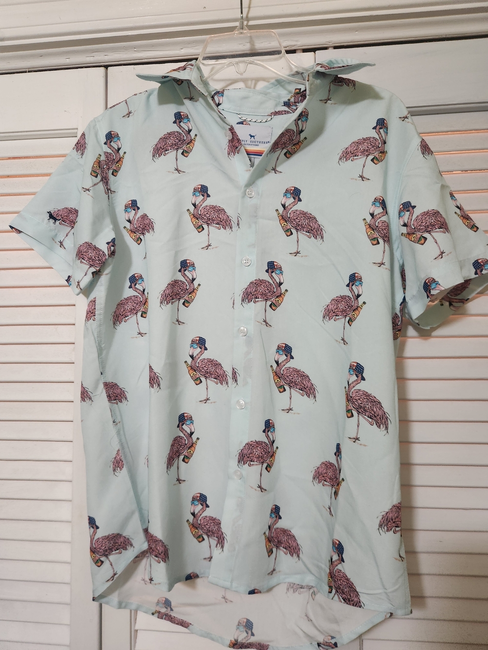 Simply Southern Mint Short Sleeve Flamingo Print Button-Up Shirt